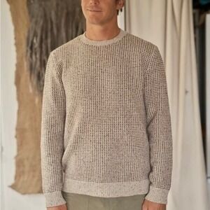 Men's Lightweight Waffle-Knit Crewneck Sweater in Oatmeal